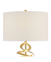 Helix Modern Luxury Table Lamp 30" Tall Sculptural Brass Gold Open Ribbon Metal White Linen Drum Shade for Bedroom Living Room House Bedside Nightstan