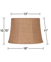 Natural Burlap Medium Drum Lamp Shade 13" Top x 16" Bottom x 11" Slant x 10.75" High (Spider) Replacement with Harp and Finial - Spring crest