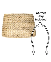 Springcrest Woven Seagrass Small Drum Lamp Shade 10" Top x 12" Bottom x 8.25" Slant x 8" High (Spider) Replacement with Harp and Finial