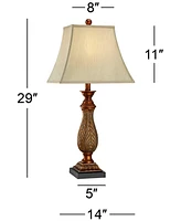 Traditional Style Table Lamps 29" Tall Set of 2 Two Tone Gold Brown Leaf Linen Rectangular Bell Fabric Shade Decor for Living Room Bedroom House Bedsi