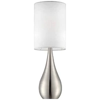 Modern Accent Table Lamp 21" High Brushed Nickel Silver Metal Teardrop White Cylinder Uno Shade Decor for Bedroom Living Room House Home Bedside Night