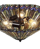 Robert Louis Tiffany Peacock Glass Bronze Tiffany Style Pendant Chandelier 20" Wide Stained Glass 3-Light Fixture for Dining Room House Foyer Entryway