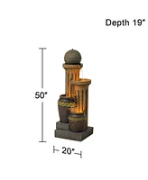 Sphere Jugs and Column Rustic Outdoor Floor Water Fountain 50" High with Led Light Cascading for Garden Patio Backyard Deck Home Lawn Porch House Rela