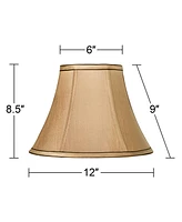 Tan Small Bell Lamp Shade and Brown Trim 6" Top x 12" Bottom x 9" High (Spider) Replacement with Harp and Finial - Spring crest