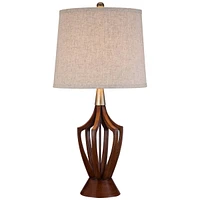 St. Claire Mid Century Modern Table Lamp 30 3/4" Tall Wood Brown Open Vase Taupe Fabric Drum Shade for Bedroom Living Room House Bedside Nightstand Ho