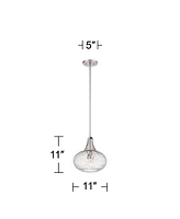 360 Lighting Cora Brushed Nickel Silver Mini Pendant Light 11" Wide Mid Century Modern Textured Clear Glass Shade for Dining Room House Entryway Bedro