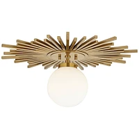 Possini Euro Design Hazel Modern Close To Ceiling Light Semi Flush Mount Fixture 24" Wide Warm Brass Gold Metal White Globe Shade Decor for Bedroom Ki