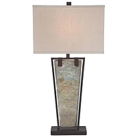 Zion Rustic Farmhouse Table Lamp 30" Tall Natural Slate Bronze Tapered Metal Frame Rectangular Shade for Living Room Bedroom House Bedside Nightstand