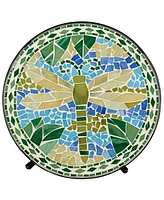 Dragonfly Modern Black Metal Round Outdoor Accent Side Table 14" Wide Blue Green Mosaic Tile Inlay Tabletop Gracefully Curved Legs for Spaces Porch Pa