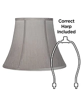 Pewter Gray Medium Bell Lamp Shade 8" Top x 14" Bottom x 11" Slant x 10.5" High (Spider) Replacement with Harp and Finial - Spring crest