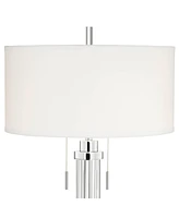Cadence Modern Art Deco Style Column Table Lamp 30" Tall Chrome Silver Linear Clear Glass Rod White Drum Shade Decor for Living Room Bedroom House Bed