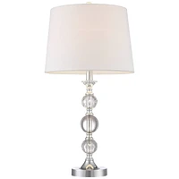 Solange 25" High Modern Glam Luxury Table Lamps Set of 2 Silver Finish Stacked Crystal White Shade Living Room Bedroom Bedside Nightstand House Office