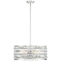 Possini Euro Design Smart Polished Nickel Pendant Chandelier Lighting 20" Wide Modern Drum Clear Crystal 6-Light Fixture for Dining Room Living House