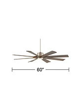 60" Defender Modern Large Outdoor Ceiling Fan with Led Light Remote Control Brushed Nickel Weathered Oak Blades Dimmable Damp Rated for Patio Exterior