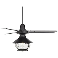 44" Plaza Dc Mid Century Modern Industrial 3 Blade Indoor Outdoor Ceiling Fan with Light Led Remote Control Matte Black Glass Damp Rated Patio Exterio