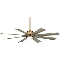 60" Defender Modern Outdoor Ceiling Fan with Dimmable Led Light Remote Control Soft Brass Weathered Oak Blades Damp Rated for Patio Exterior House Por