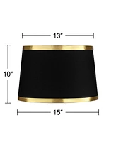 Set of 2 Hardback Tapered Drum Lamp Shades Black Medium 13" Top x 15" Bottom x 10" Slant Spider with Replacement Harp and Finial Fitting