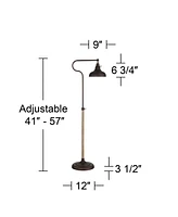 Franklin Iron Works Ferris Industrial Rustic Farmhouse Adjustable Pharmacy Floor Lamp Downbridge 57" Tall Bronze Faux Wood Grain Metal Brown Shade for