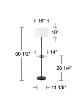 360 Lighting Caper Modern Floor Lamp with Tray Table Usb and Ac Power Outlet in Base 60.5" Tall Bronze Metal Off White Fabric Drum Shade for Living Ro