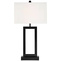 Todd Modern Table Lamp with Usb Port Ac Power Outlet 30" Tall Black Metal White Fabric Rectangle Shade for Living Room Bedroom House Bedside Nightstan