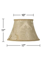 Ivory Brocade Large Lamp Shade 10" Top x 17" Bottom x 11" High (Spider) Replacement with Harp and Finial - Spring crest