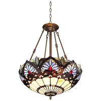 Robert Louis Tiffany Tropical Floral Bronze Pendant Chandelier Lighting 20 1/2" Wide Farmhouse Rustic Art Glass Shade 3-Light Fixture for Dining Room