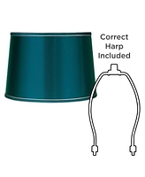 Sydnee Satin Teal Blue Medium Drum Lamp Shade 14" Top x 16" Bottom x 11" High (Spider) Replacement with Harp and Finial - Spring crest