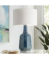 Collin Modern Coastal Table Lamp 26 3/4" High Soft Blue Ceramic Off White Fabric Drum Shade Decor for Bedroom Living Nightstand Bedside Office Kids Ro