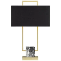 Carl Modern Table Lamp 24 3/4" High Gold Metal Gray Faux Marble Linear Frame Black Rectangular Shade Decor for Living Room Bedroom House Bedside Night