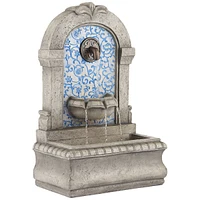 Manhasset Modern Outdoor Floor Water Fountain Stone Classic Blue Tile Mosaic 30 1/4" for Garden Patio Backyard Deck Home Lawn Porch House Exterior Bal