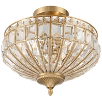 Vienna Full Spectrum Ibeza Modern Ceiling Light Semi Flush-Mount Fixture 15" Wide Soft Gold Metal Faceted Clear Crystal for Bedroom Kitchen Living Roo