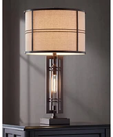 Elias Mid Century Modern Industrial Table Lamp with Nightlight 28" Tall Oil Rubbed Bronze Off White Oatmeal Drum Shade for Living Room Bedroom House B