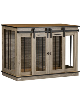 PawHut Modern Dog Crate End Table with Divider Panel