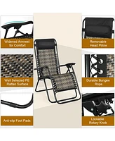 Gymax Folding Rattan Patio Zero Gravity Lounge Chair Recliner with Headrest