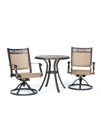 Mondawe 3-Piece Cast Aluminum Round 28 in. H Outdoor Bistro Set with Swivel Sling Chair
