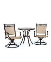 Mondawe 3-Piece Cast Aluminum Round 28 in. H Outdoor Bistro Set with Swivel Sling Chair