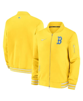 Nike Men's Gold Boston Red Sox City Connect Authentic Collection Game Time Bomber Full-Zip Jacket