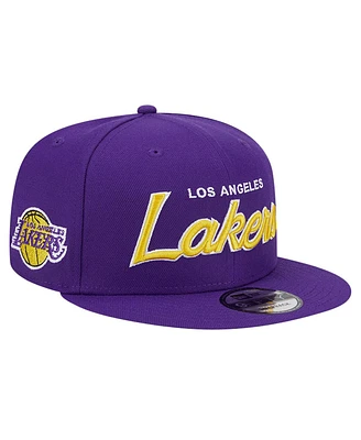 New Era Men's Purple Los Angeles Lakers Evergreen Script Side Patch 9FIFTY Snapback Hat