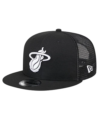 New Era Men's Black Miami Heat Evergreen 9FIFTY Trucker Snapback Hat