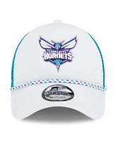 New Era Men's White/Teal Charlotte Hornets Court Sport Foam A-Frame 9FORTY Adjustable Trucker Hat