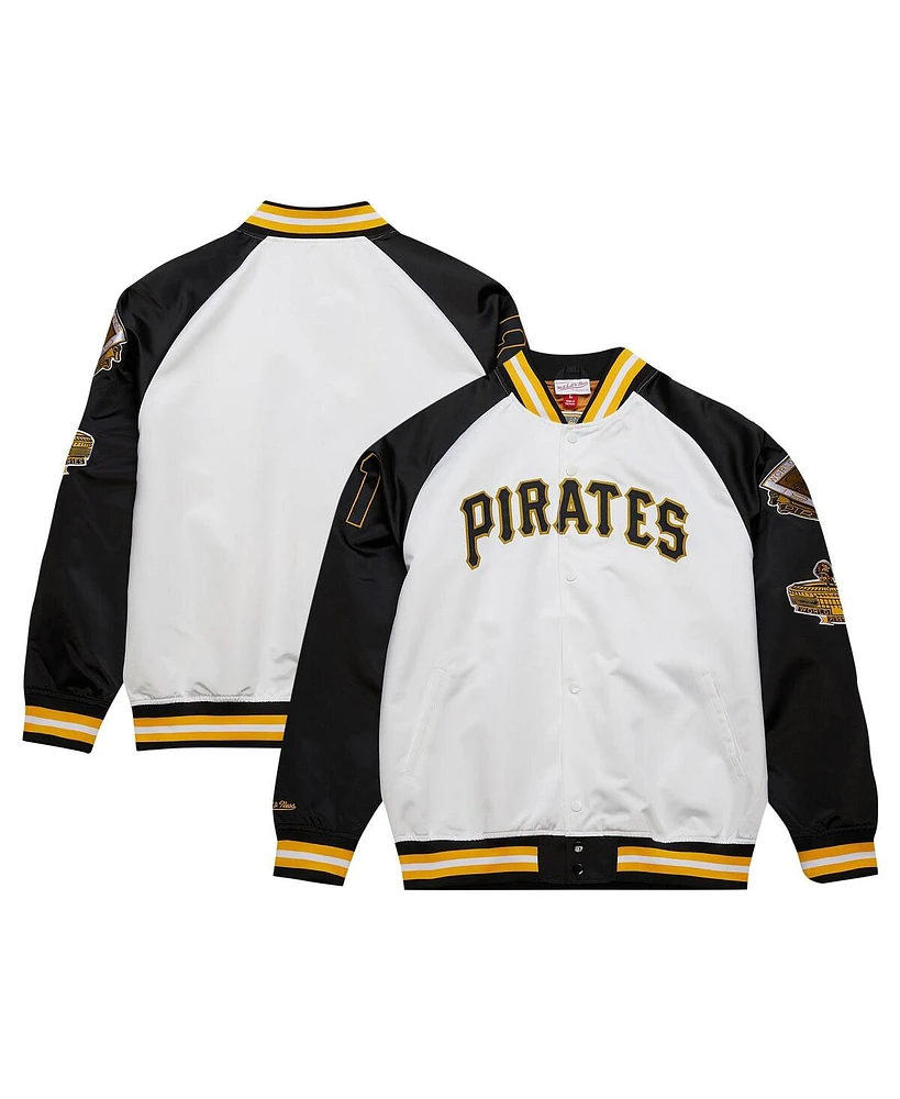 Mitchell & Ness Men's Roberto Clemente White/Black Pittsburgh Pirates Cooperstown Collection Legends Lightweight Satin Raglan Full-Snap Jacket