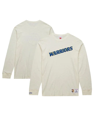 Mitchell & Ness Men's Cream Golden State Warriors Hardwood Classics vintage - like Long Sleeve T-Shirt