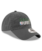 New Era Men's Gray Milwaukee Bucks 2024 Nba Playoffs 9TWENTY Adjustable Hat