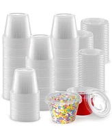 Zulay Kitchen 4 Ounce, 100 Cups Clear Halloween Jello Shot Cups with Lids - Plastic Portion Cups - Condiment Containers