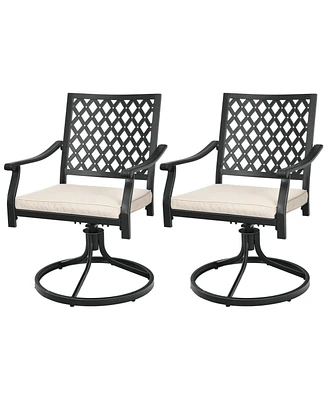 Slickblue 2 Pieces Patio 360° Swivel Dining Chairs with Rocker and Cushioned Armrest-Beige