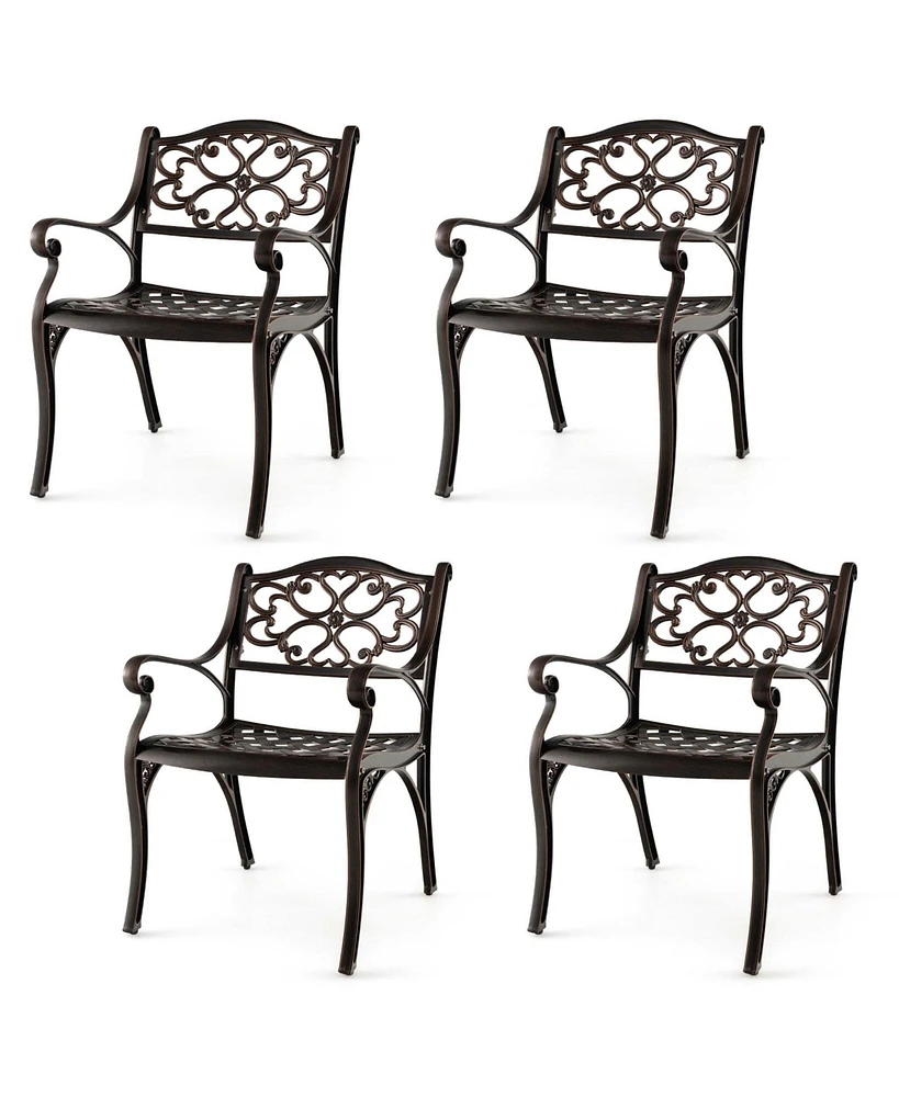 Costway Cast Aluminum Patio Chairs Outdoor Dining with Armrests & Curved Seats