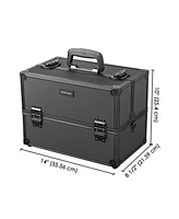 Byootique 14"x8"x10" Lockable Abs Aluminum Cosmetic Makeup Case Box Train Black