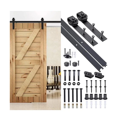 Yescom 6 Ft Carbon Steel Sliding Barn Door Hardware Kit Track Rail Roller Set Black Country Style