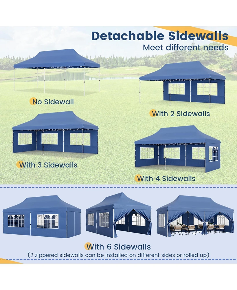 Slickblue 10 x 20 Ft Pop up Canopy with 6 Sidewalls and Windows and Carrying Bag for Party Wedding Picnic