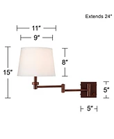 360 Lighting Vero Modern Swing Arm Wall Lamp with Usb Charging Port Oil Rubbed Bronze Plug-In Light Fixture Cream Drum Shade for Bedroom Bedside House